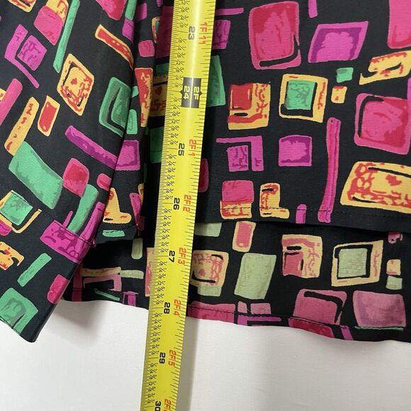 Retro 100% Silk Blouse Size 20W Abstract Geometric 80s Colorful Disco Bowling - Picture 7 of 7